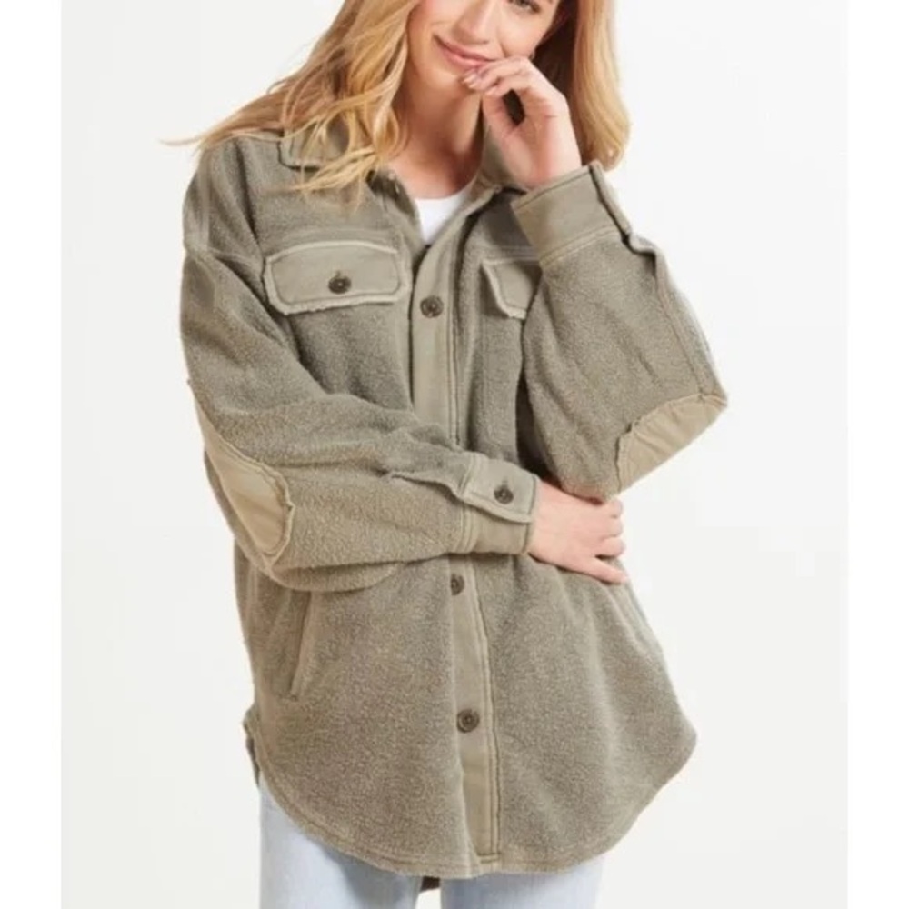 Free People Ruby Shirt Jacket Dirty Olive Green